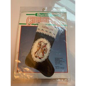 Bucilla Christmas Antique Santa Counted Cross Stitch Cuff and Medallion Stocking
